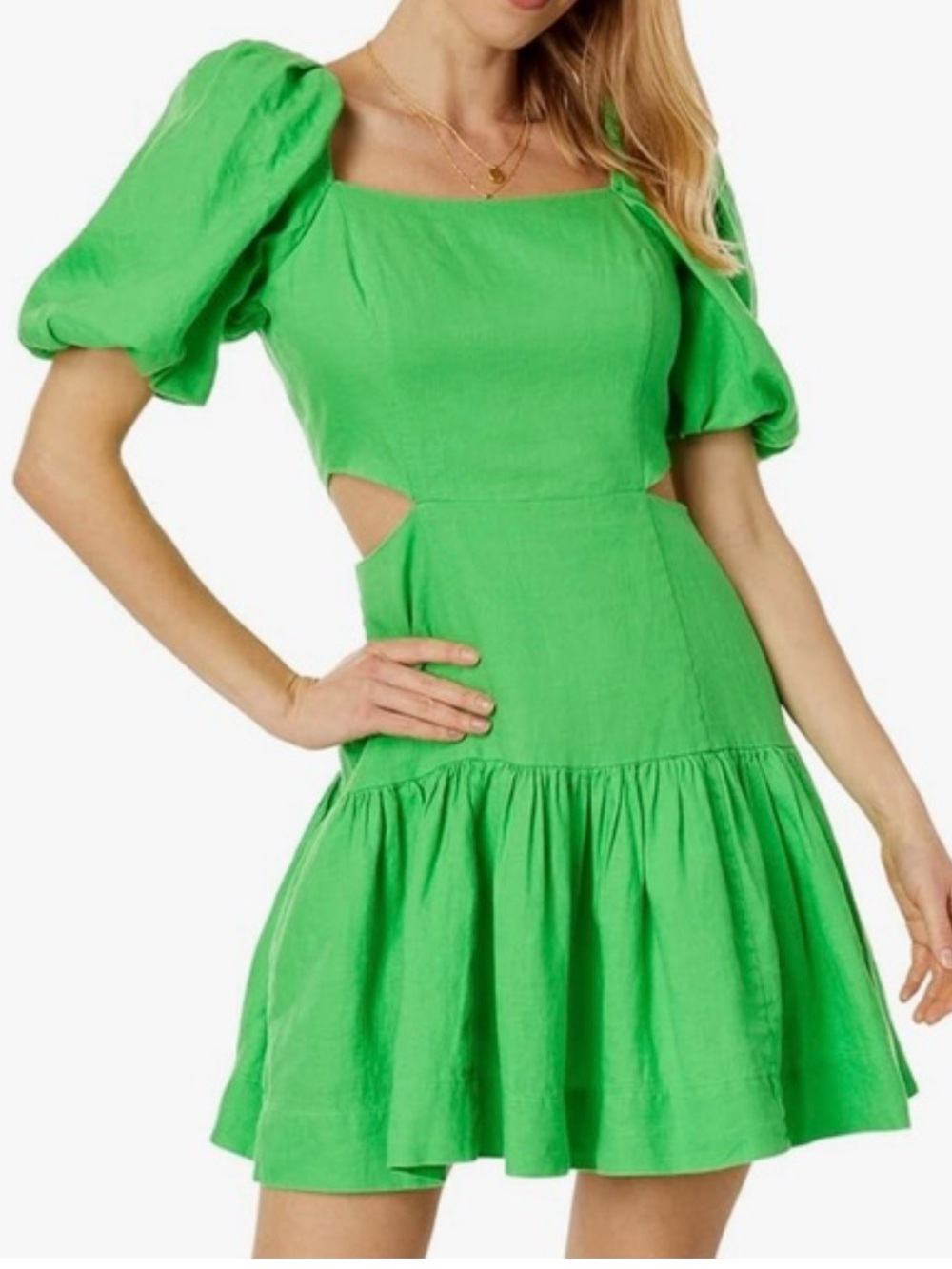 Lilly Pulitzer Bright Green Puff-Sleeve Cutout Mini Dress
